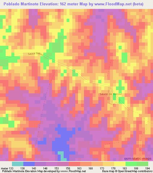 Poblado Martinote,Uruguay Elevation Map