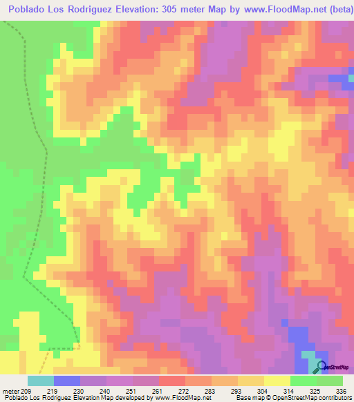Poblado Los Rodriguez,Uruguay Elevation Map