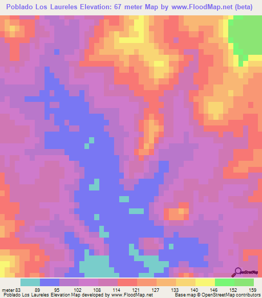 Poblado Los Laureles,Uruguay Elevation Map