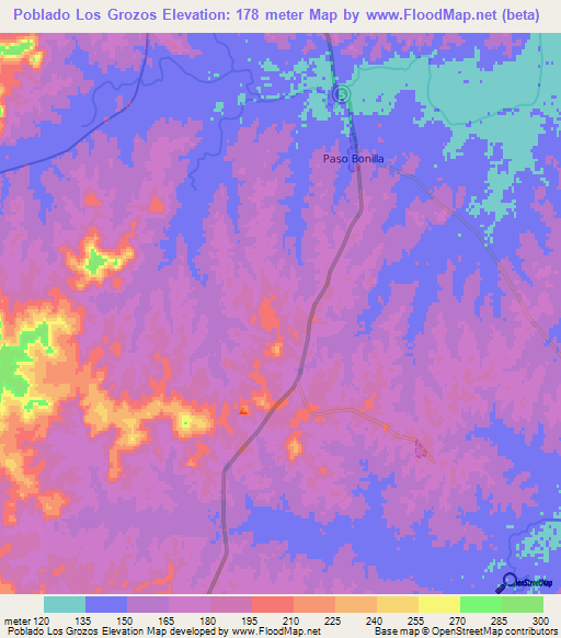 Poblado Los Grozos,Uruguay Elevation Map