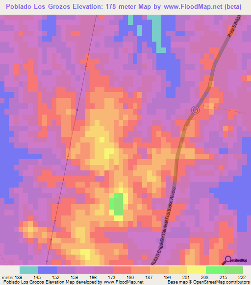 Poblado Los Grozos,Uruguay Elevation Map