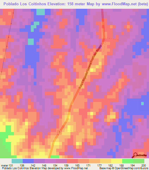 Poblado Los Coitinhos,Uruguay Elevation Map