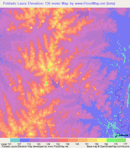 Poblado Laura,Uruguay Elevation Map