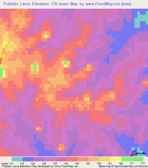 Poblado Laura,Uruguay Elevation Map