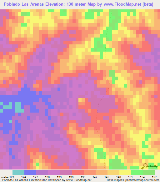 Poblado Las Arenas,Uruguay Elevation Map