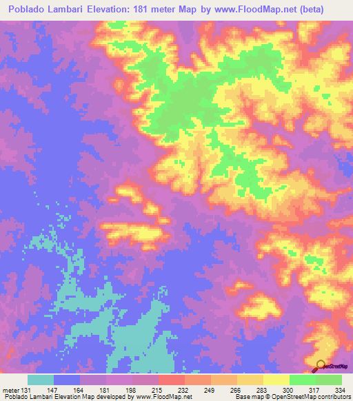 Poblado Lambari,Uruguay Elevation Map