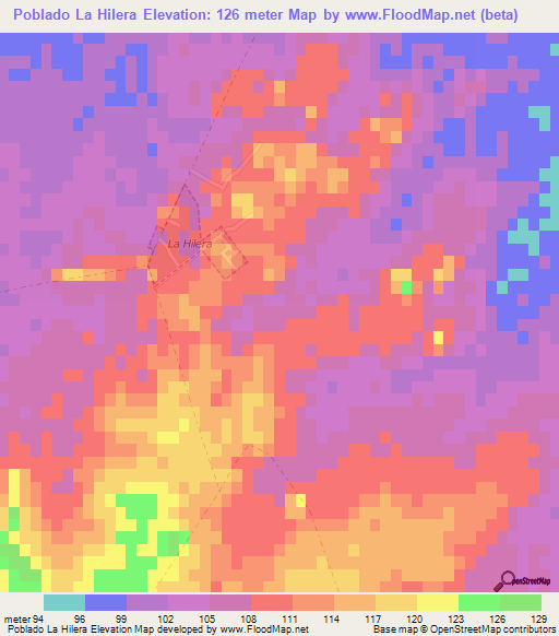 Poblado La Hilera,Uruguay Elevation Map