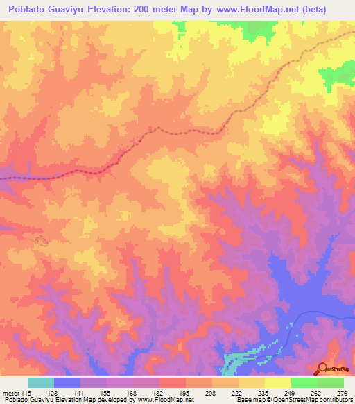 Poblado Guaviyu,Uruguay Elevation Map