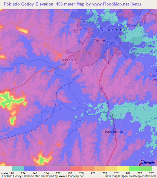 Poblado Godoy,Uruguay Elevation Map
