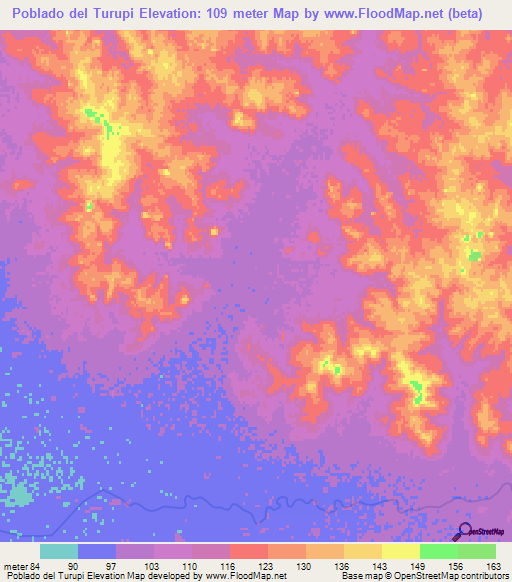 Poblado del Turupi,Uruguay Elevation Map