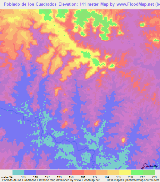 Poblado de los Cuadrados,Uruguay Elevation Map