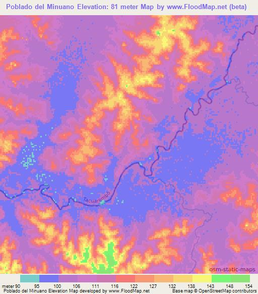 Poblado del Minuano,Uruguay Elevation Map