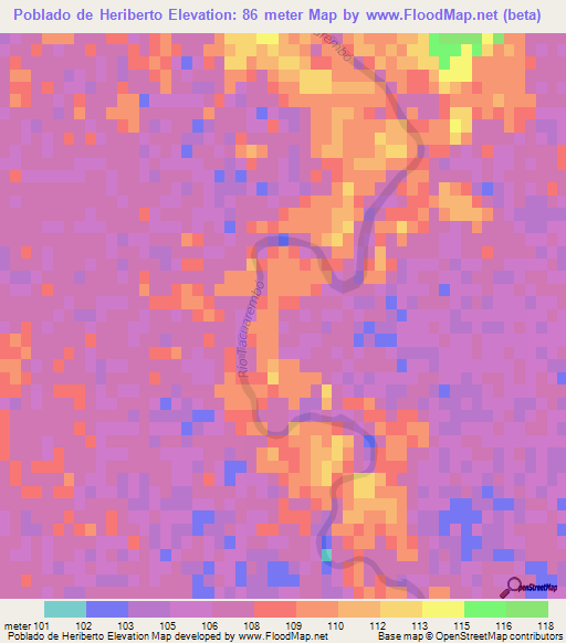 Poblado de Heriberto,Uruguay Elevation Map
