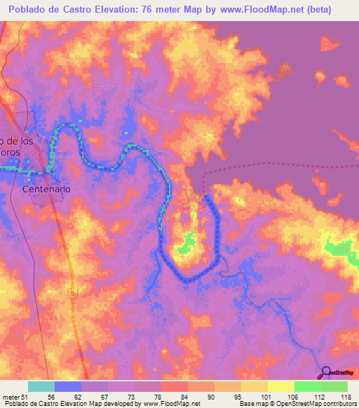 Poblado de Castro,Uruguay Elevation Map