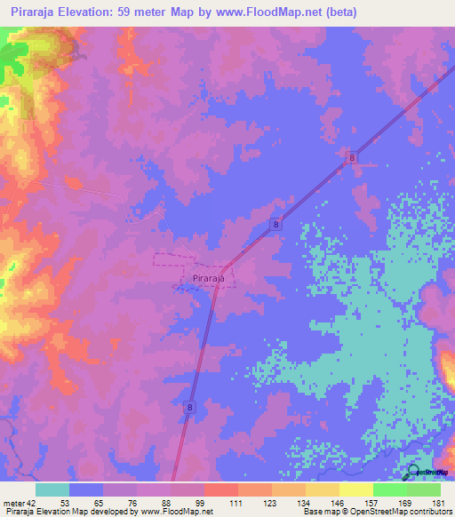 Piraraja,Uruguay Elevation Map