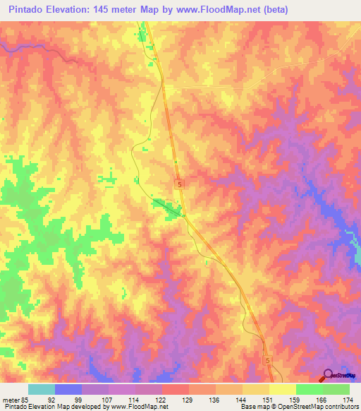 Pintado,Uruguay Elevation Map