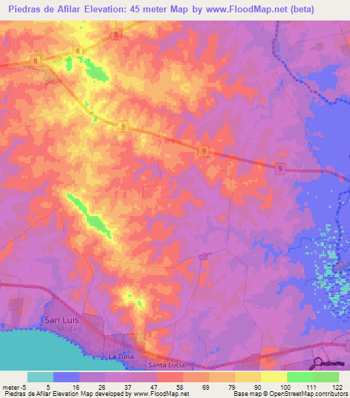 Piedras de Afilar,Uruguay Elevation Map