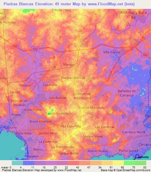 Piedras Blancas,Uruguay Elevation Map