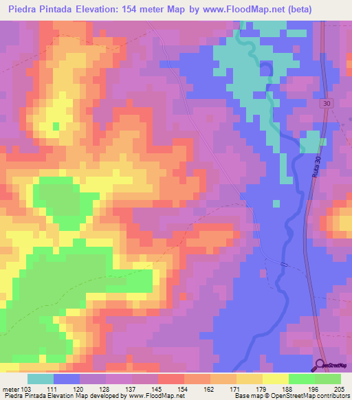 Piedra Pintada,Uruguay Elevation Map
