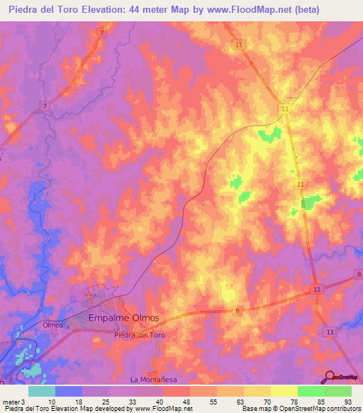 Piedra del Toro,Uruguay Elevation Map