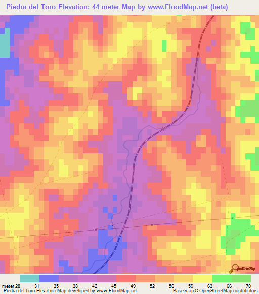 Piedra del Toro,Uruguay Elevation Map