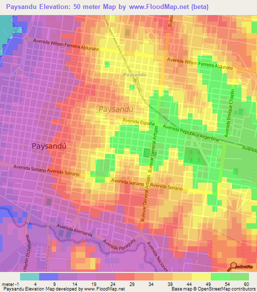 Paysandu,Uruguay Elevation Map