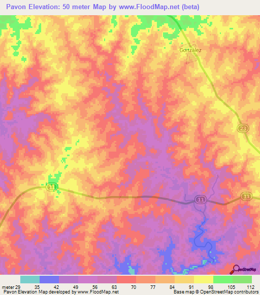 Pavon,Uruguay Elevation Map
