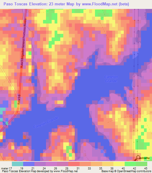 Paso Toscas,Uruguay Elevation Map