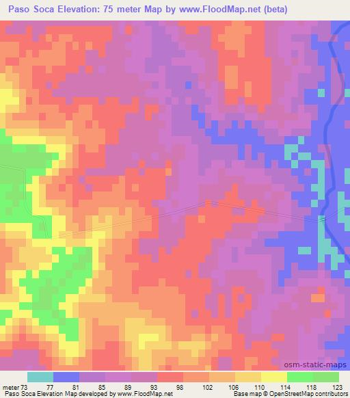 Paso Soca,Uruguay Elevation Map