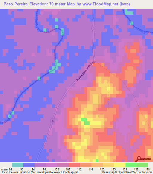 Paso Pereira,Uruguay Elevation Map