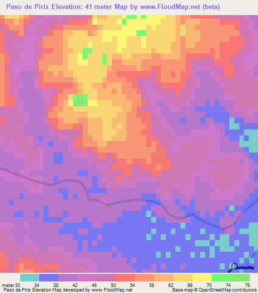 Paso de Piriz,Uruguay Elevation Map