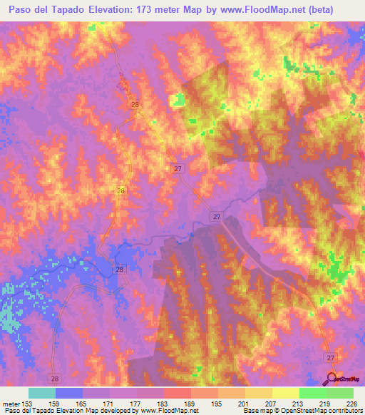 Paso del Tapado,Uruguay Elevation Map