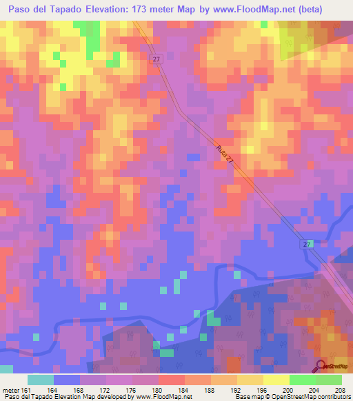Paso del Tapado,Uruguay Elevation Map