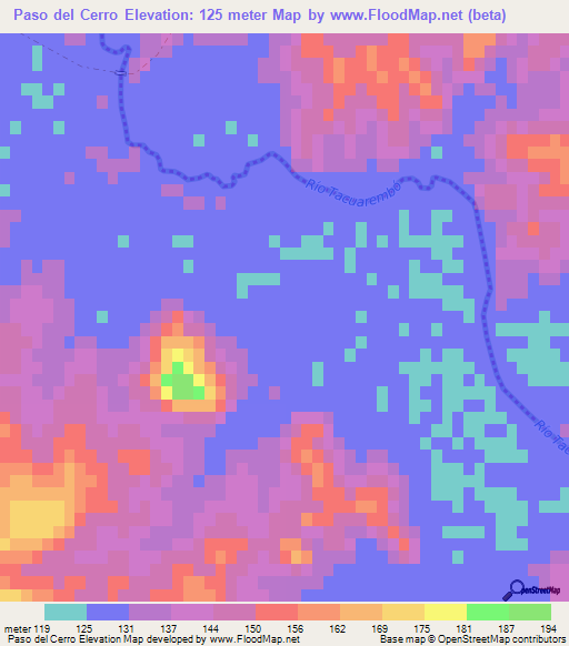 Paso del Cerro,Uruguay Elevation Map