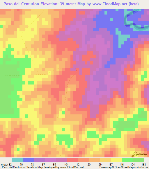 Paso del Centurion,Uruguay Elevation Map