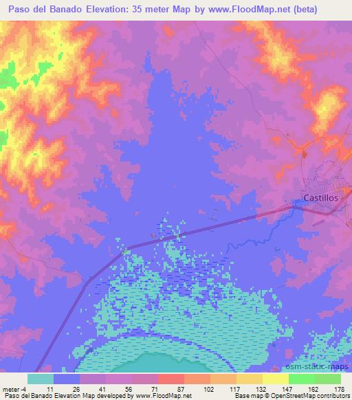Paso del Banado,Uruguay Elevation Map