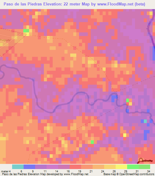 Paso de las Piedras,Uruguay Elevation Map