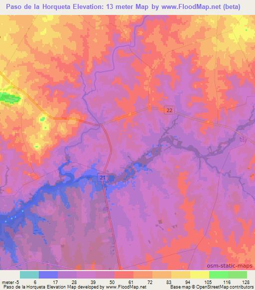 Paso de la Horqueta,Uruguay Elevation Map