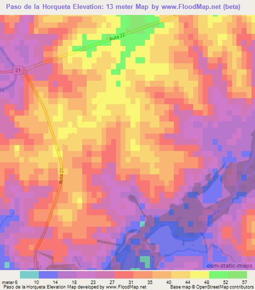 Paso de la Horqueta,Uruguay Elevation Map