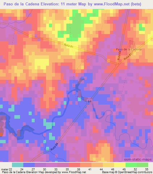 Paso de la Cadena,Uruguay Elevation Map