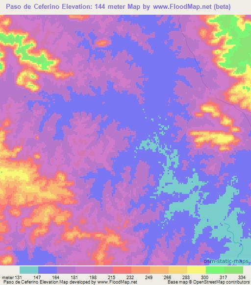 Paso de Ceferino,Uruguay Elevation Map