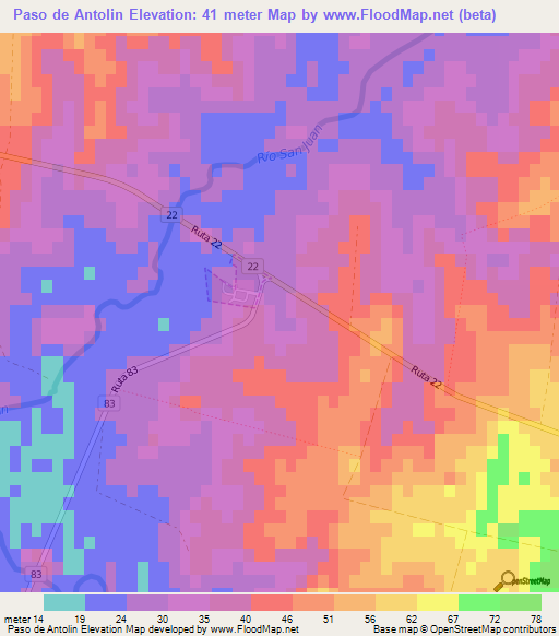 Paso de Antolin,Uruguay Elevation Map