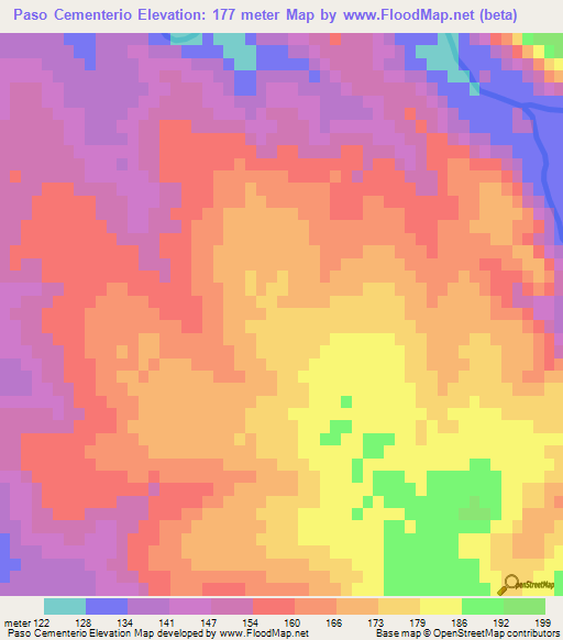 Paso Cementerio,Uruguay Elevation Map