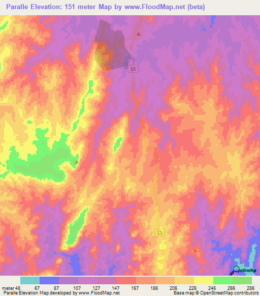 Paralle,Uruguay Elevation Map
