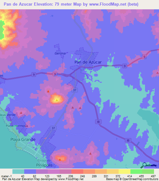 Pan de Azucar,Uruguay Elevation Map