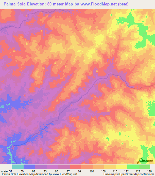 Palma Sola,Uruguay Elevation Map
