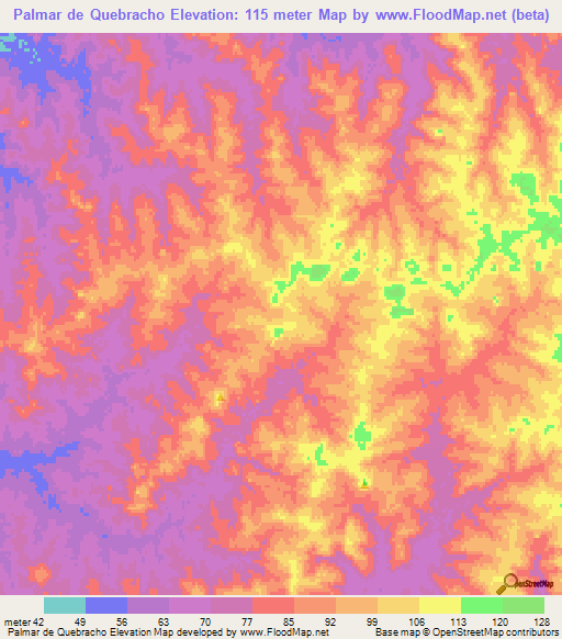 Palmar de Quebracho,Uruguay Elevation Map