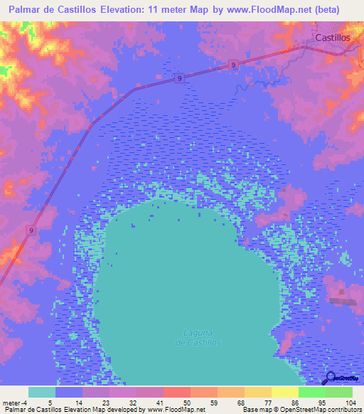 Palmar de Castillos,Uruguay Elevation Map