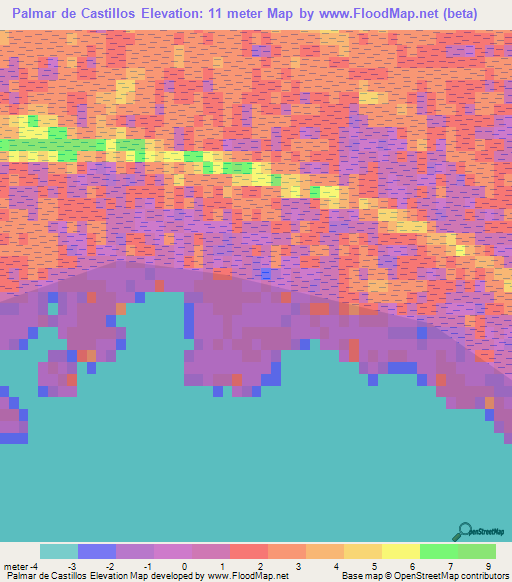Palmar de Castillos,Uruguay Elevation Map