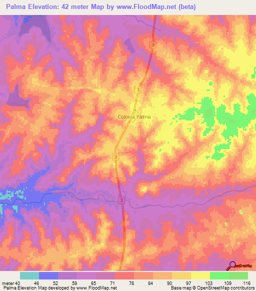 Palma,Uruguay Elevation Map